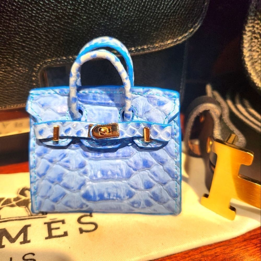 Blue Crocodile Leather Mini Bag Charm